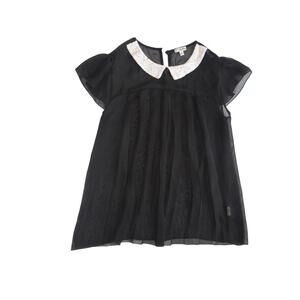 Lily White Black Blouse with Lace Collar